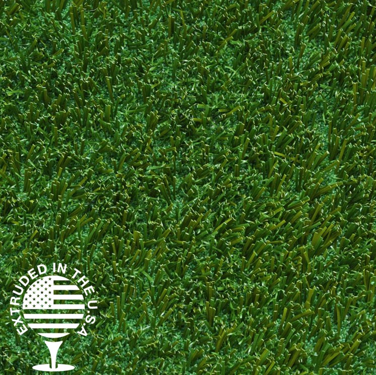 A close up image of artificial green grass.