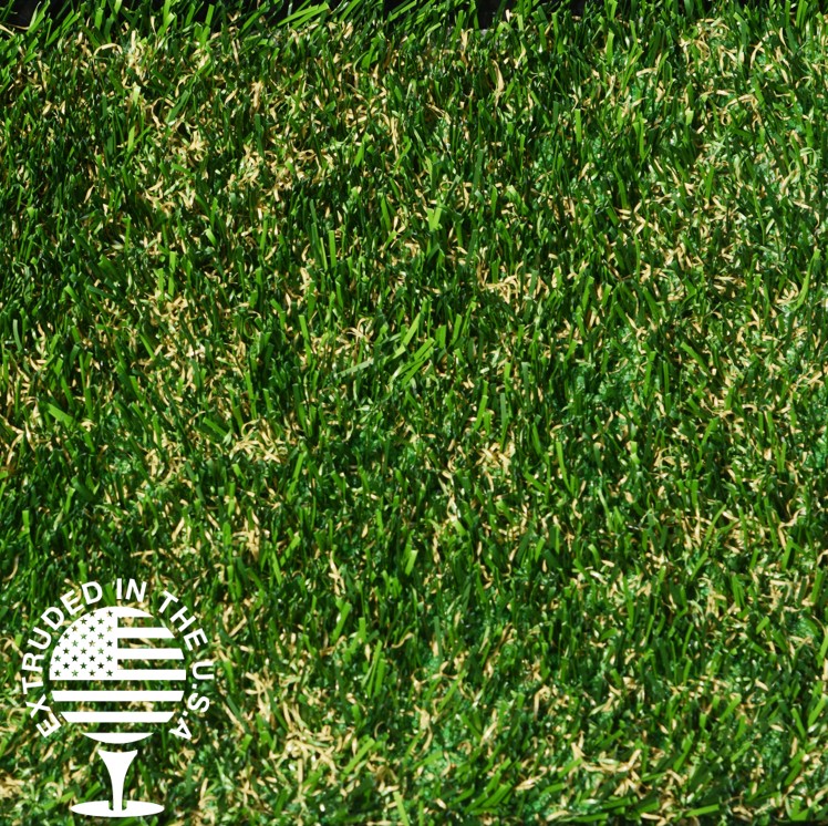 Close-up of spring green artificial grass turf, manufactured in the USA, featuring durable fibers designed for sports fields, playgrounds, and high-traffic landscape applications by Southwest Greens.